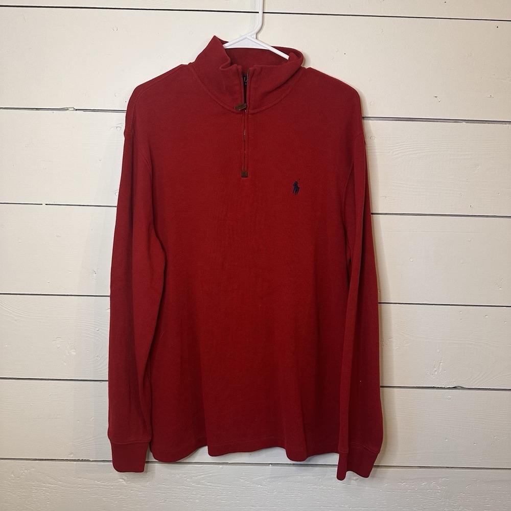 Polo Ralph Lauren‎ Red Cotton Quarter Zip Long Sleeve Sweater XL Preppy Heritage